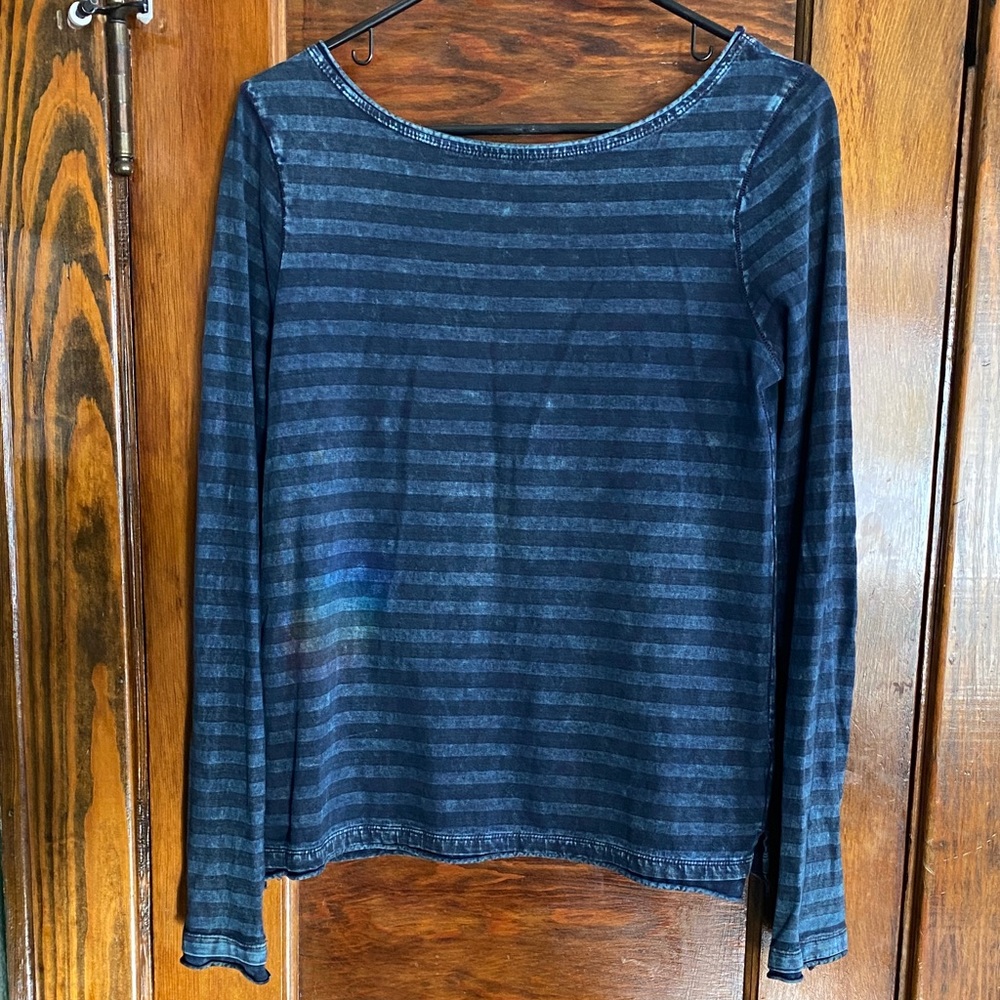 We The Free Dark Blue Striped Long Sleeve Tee
